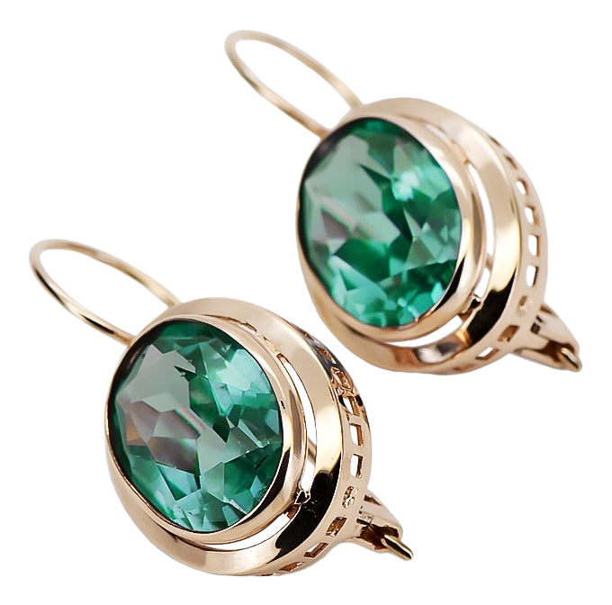 Vintage rose pink 14k 585 gold Emerald earrings vec114 vec114r-em