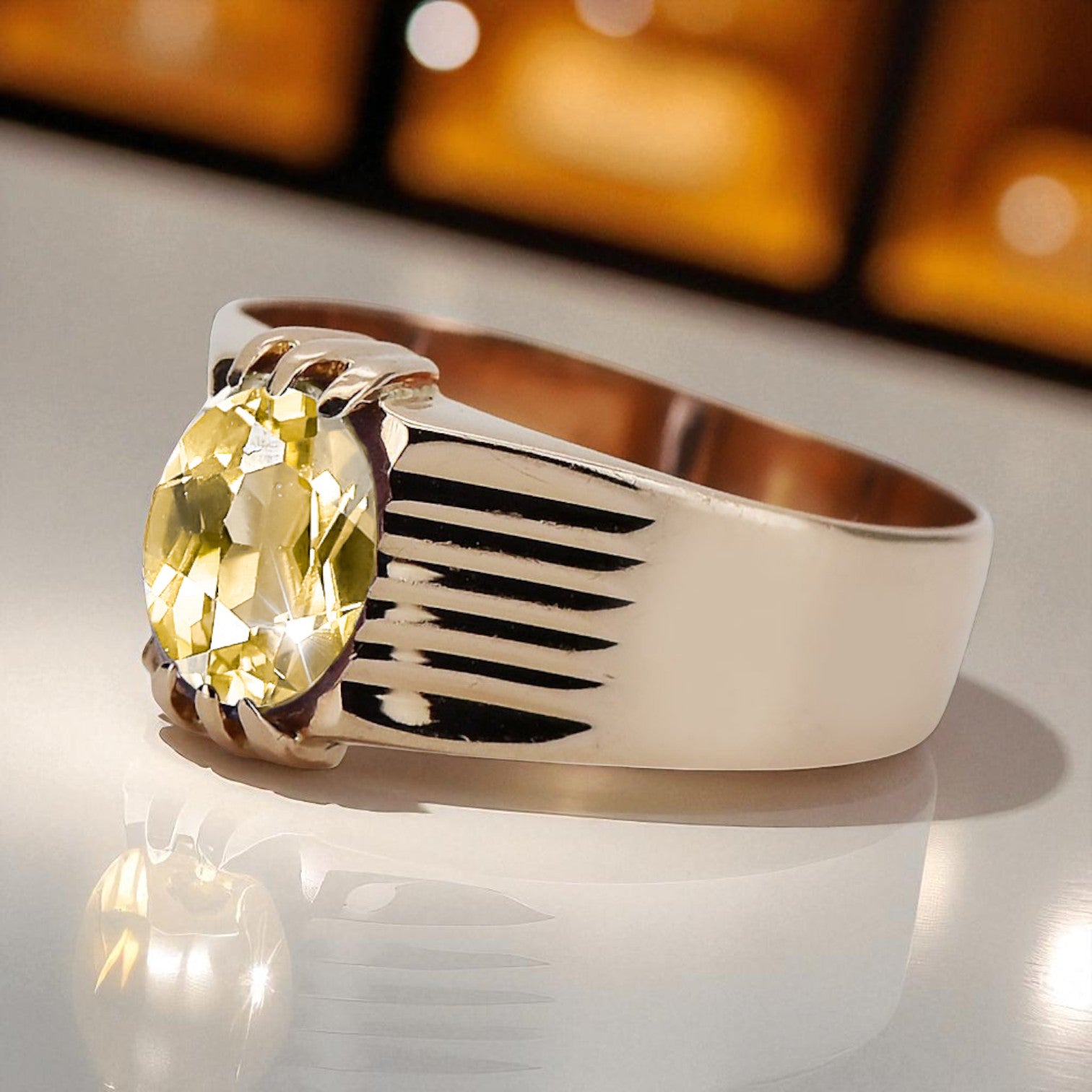 Yellow Peridot Original Vintage 14K Rose Gold Ring Vintage style vrc007r
