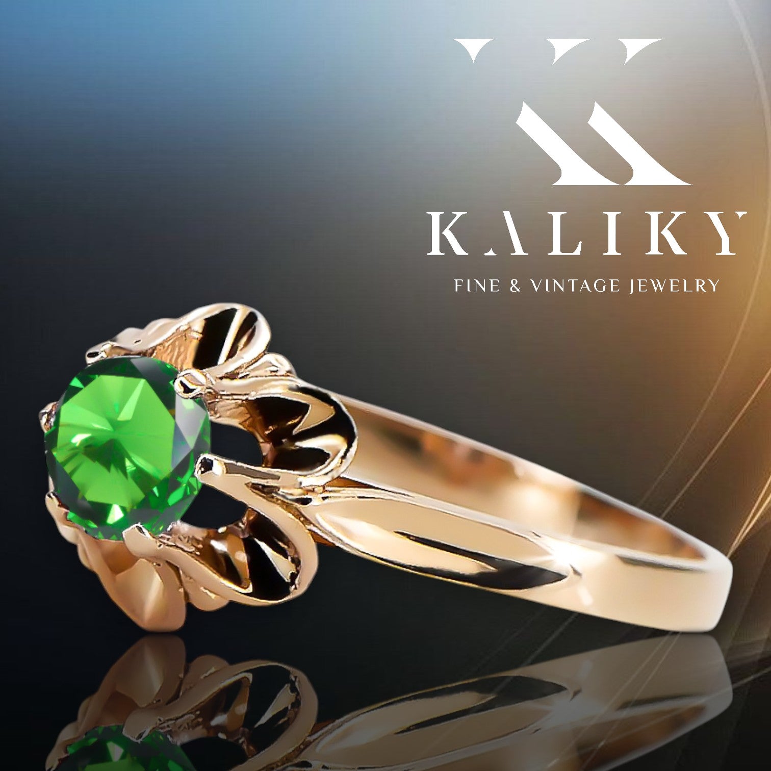 Emerald Original Vintage 14K Rose Gold Ring Vintage Jewlery vrc004r