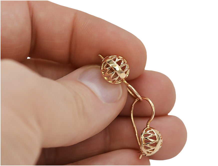 Vintage rose pink 14k 585 gold Vintage ball earrings ven074