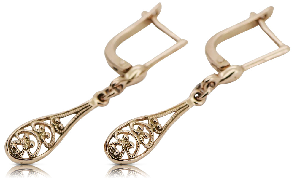 Vintage rose pink 14k 585 gold  Vintage leaf earrings ven239