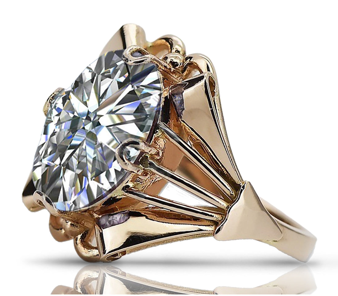 Vintage rose pink 14k gold 585 Cubic Zircon ring vrc015 Vintage