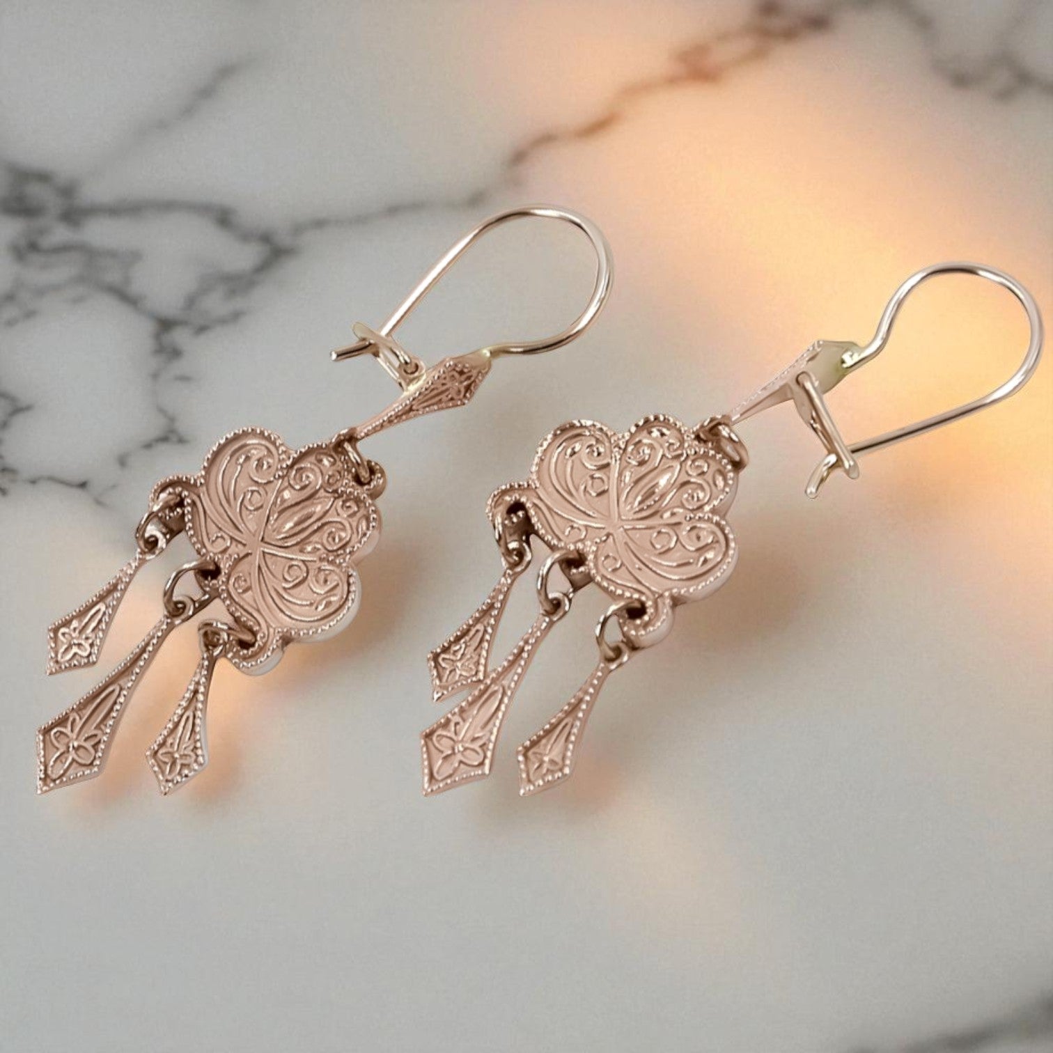 Vintage rose pink 14k 585 gold  Vintage Gipsy earrings ven067