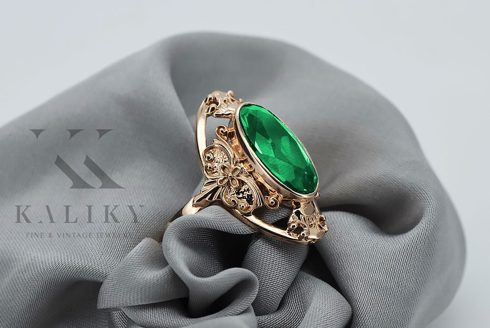 Vintage rose pink 14k gold 585 Emerald ring vrc014 Vintage vrc014r-em