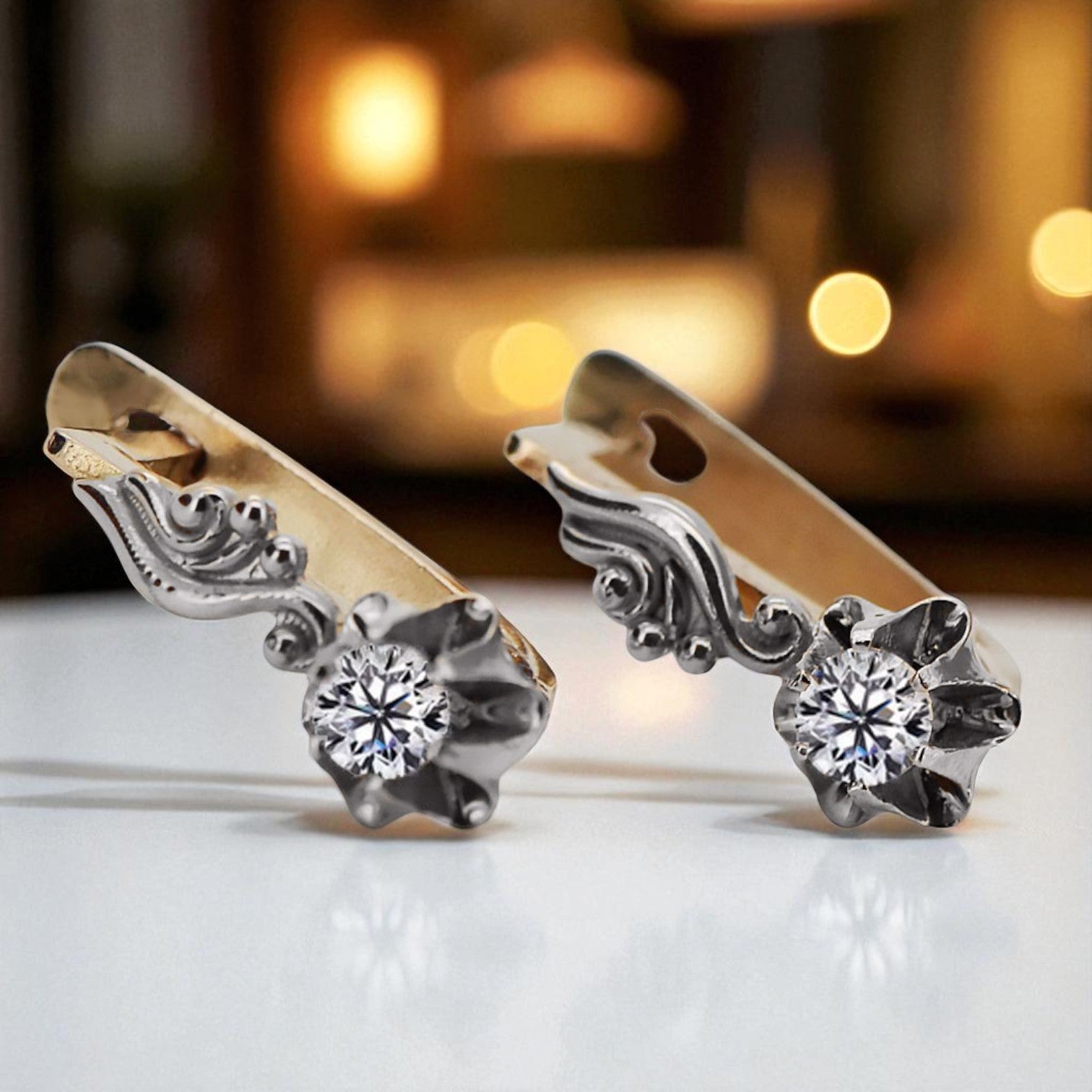 Earrings Vintage Jewlery Zircon Original Vintage 14K Rose White Gold vec150rw vec150rw-zi