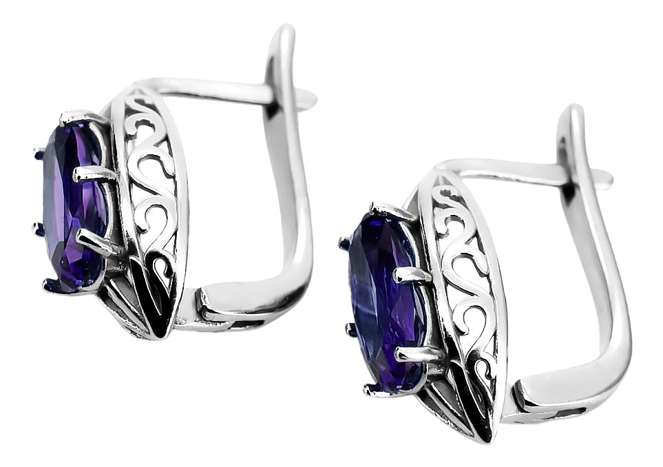 Vintage 925 Silver alexandrite earrings vec141s Russian Soviet style vec141s-ax