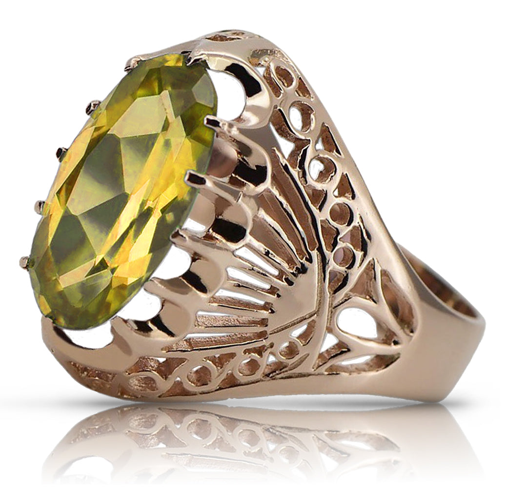 Vintage rose pink 14k gold 585 Peridot ring vrc020r Russian Soviet Vintage style vrc020r-yp