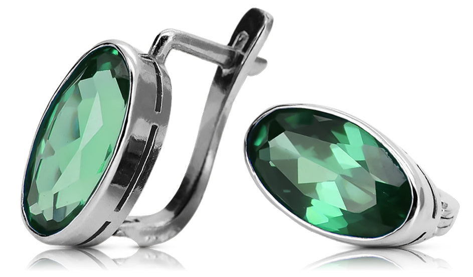 Vintage 925 Silver emerald earrings vec001s Russian Soviet style vec001s-em