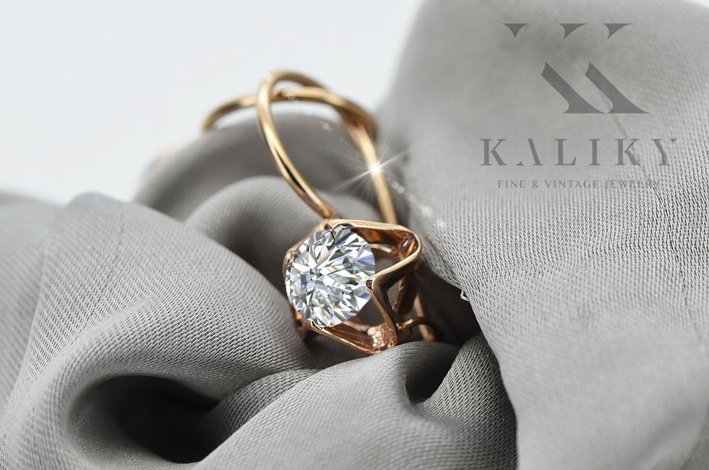 Zircon Original Vintage 14K Rose Gold Earrings Vintage vec142r