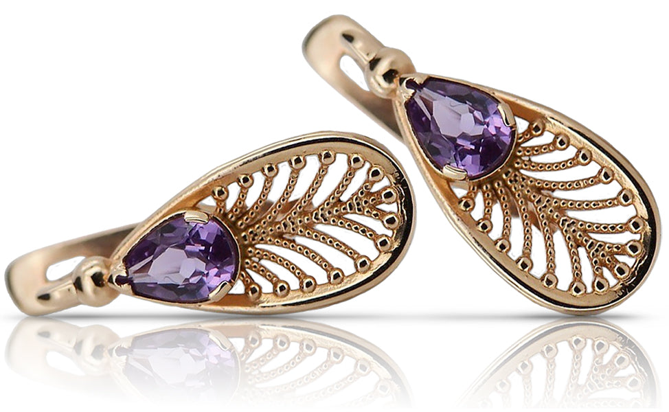 Vintage rose pink 14k 585 gold alexandrite earrings vec067 Vintage vec067r-ax