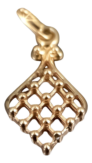 Vintage rose pink 14k 585 gold square Vintage pendant vpn029