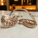 Vintage rose pink 14k 585 gold Vintage leaf earrings ven254