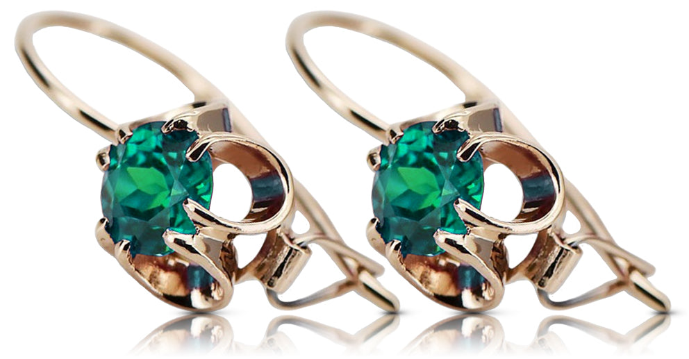 Rose pink 14k 585 gold emerald earrings vec035 Vintage Russian Soviet style vec035r-em