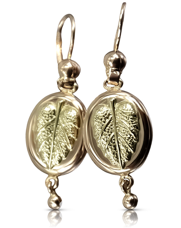 Vintage rose pink 14k 585 gold  Vintage leaf earrings ven045