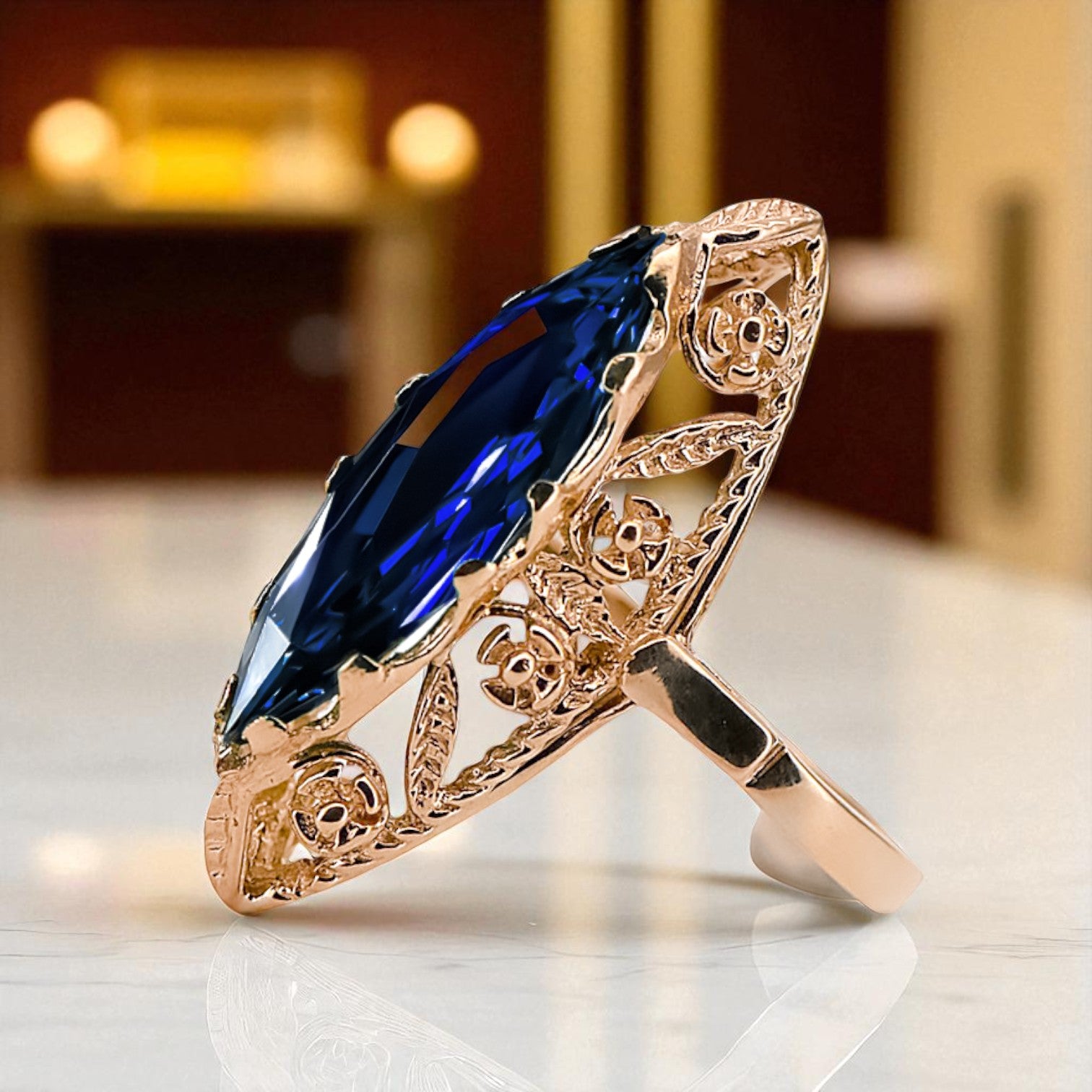 Original Vintage 14K Rose Gold Sapphire Ring Vintage Jewlery vrc005r