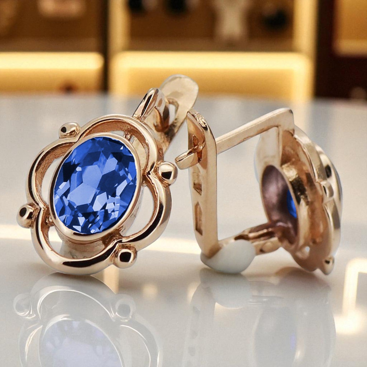 Vintage rose pink 14k 585 gold sapphire earrings vec033 Russian Soviet style