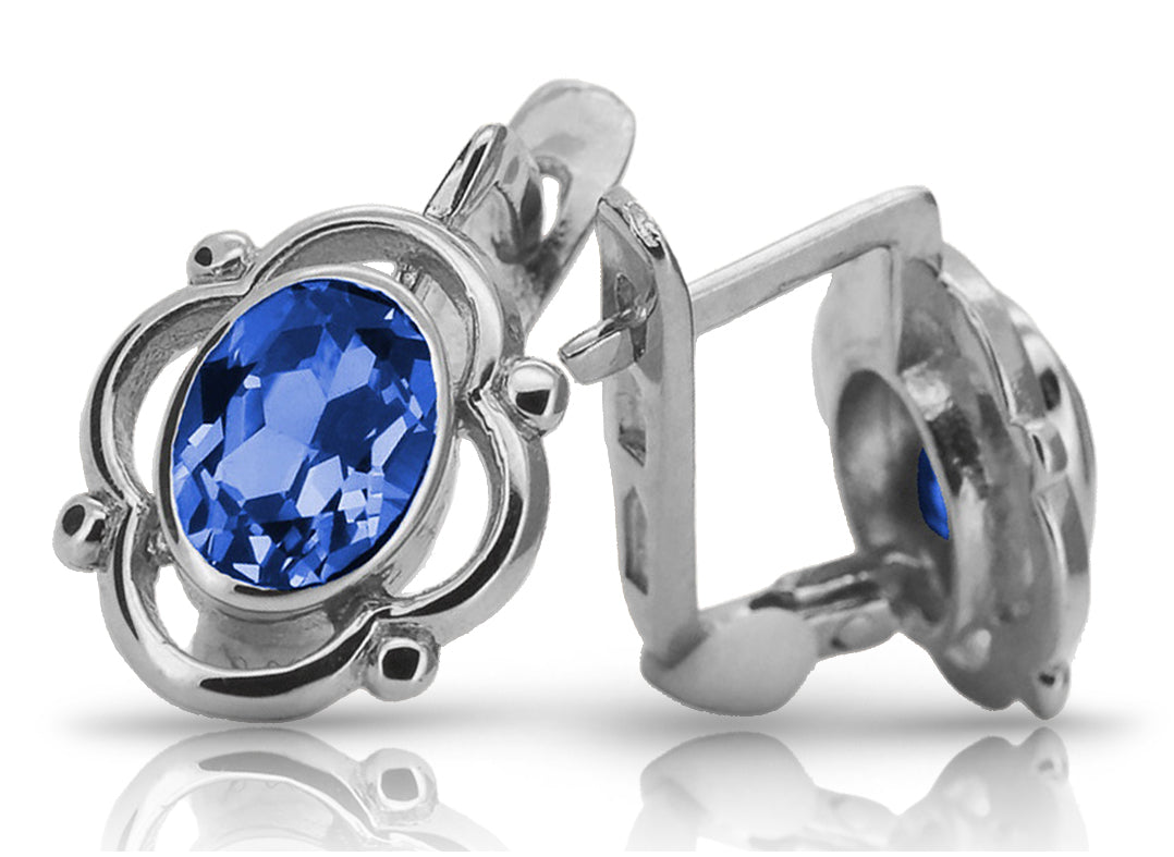 Vintage 925 Silver sapphire earrings vec033s Russian Soviet style vec033s-sp