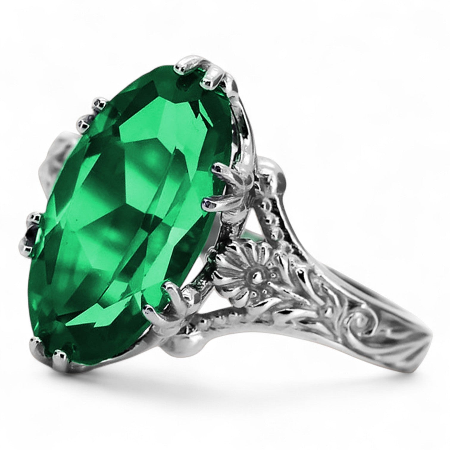 Vintage Silver Emerald Ring 925 Oval Polish vrc084s-em