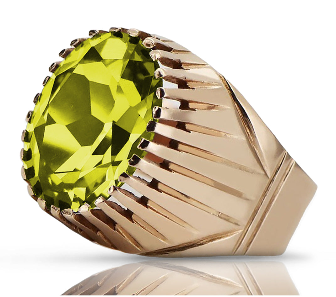 Rose pink 14k gold 585 Peridot ring vrc048 Vintage Russian Soviet style