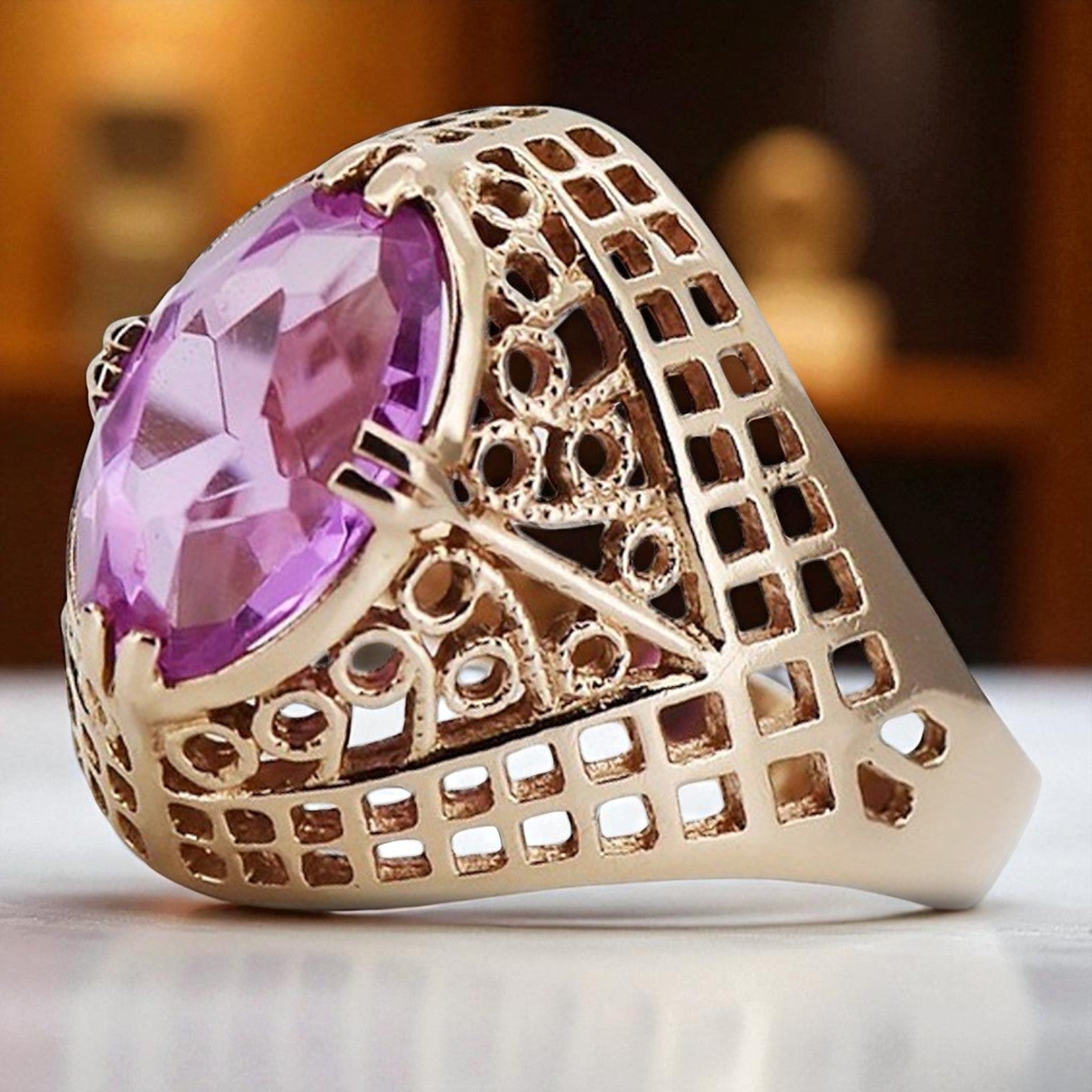 Vintage rose pink 14k gold 585 Amethyst ring vrc030 Vintage vrc030r-am