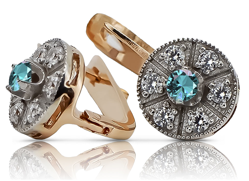 Vintage rose pink 14k 585 gold aquamarine earrings vec161rw Vintage vec161rw-aq