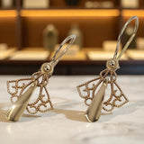 Vintage rose pink 14k 585 gold Vintage leaf earrings ven127