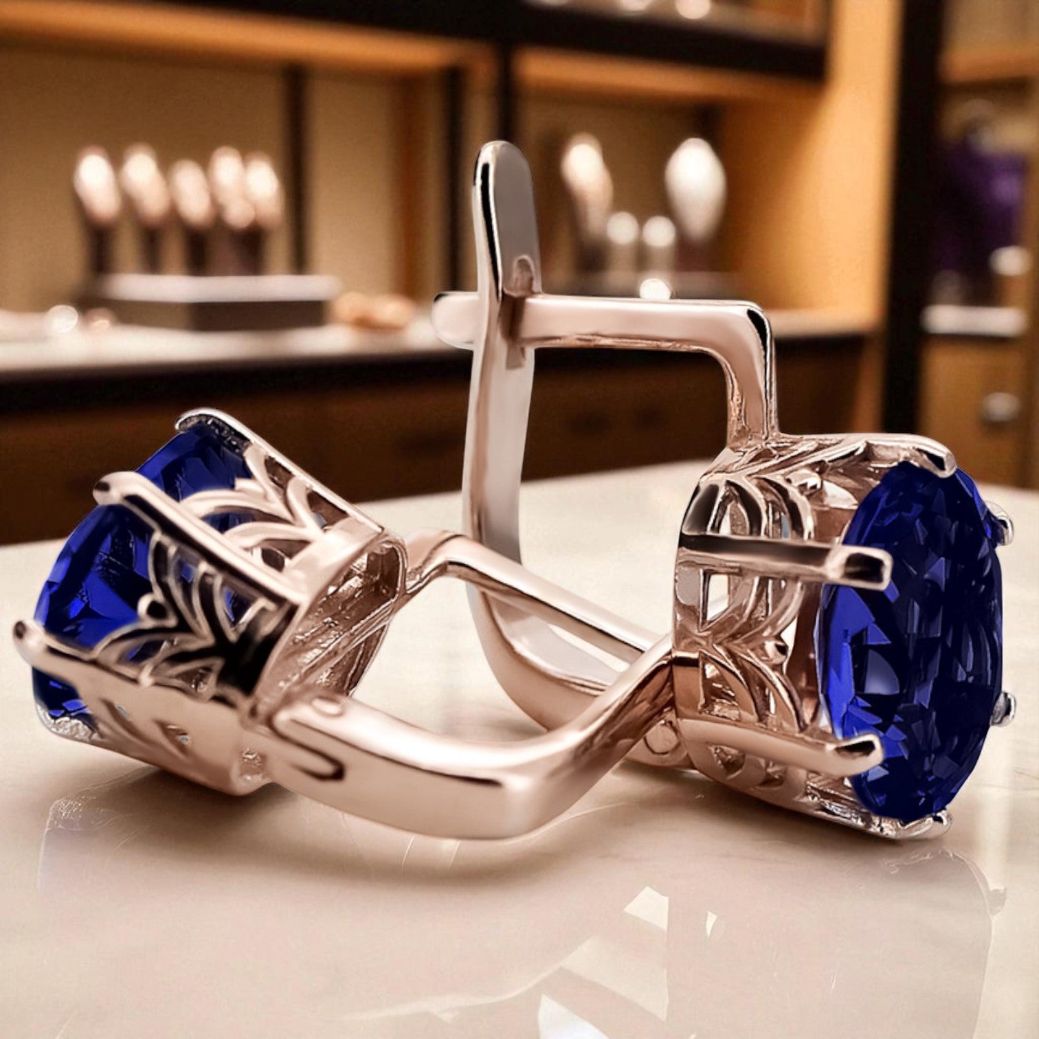 Rose pink 14k 585 gold sapphire earrings vec003 Vintage Russian Soviet style vec003r-sp