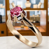 14k Rose Gold Ruby Ring, 6mm Round, Vintage Style vrc122r-rb