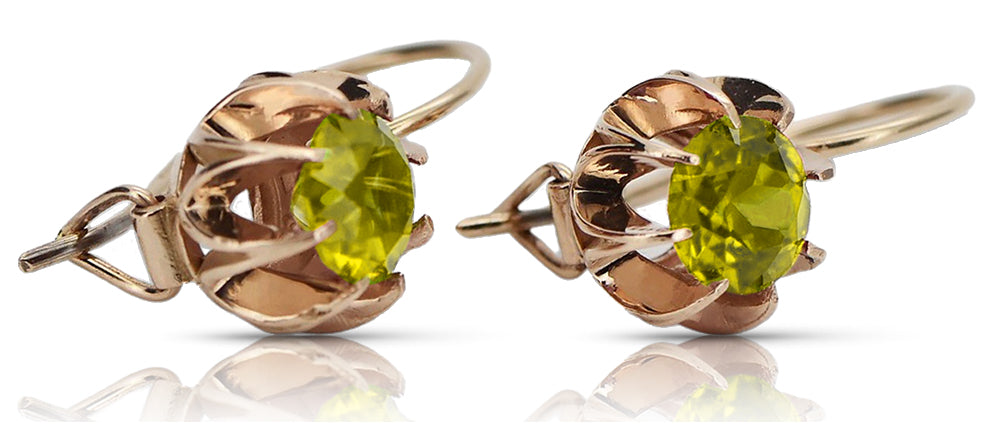 Vintage rose pink 14k 585 gold peridot earrings vec062 vec062r-yp