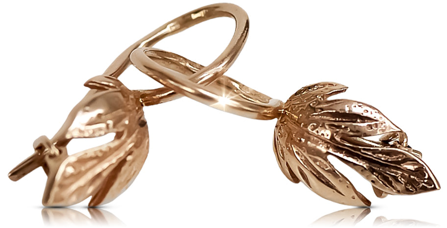 Vintage rose pink 14k 585 gold  Vintage leaf earrings ven210