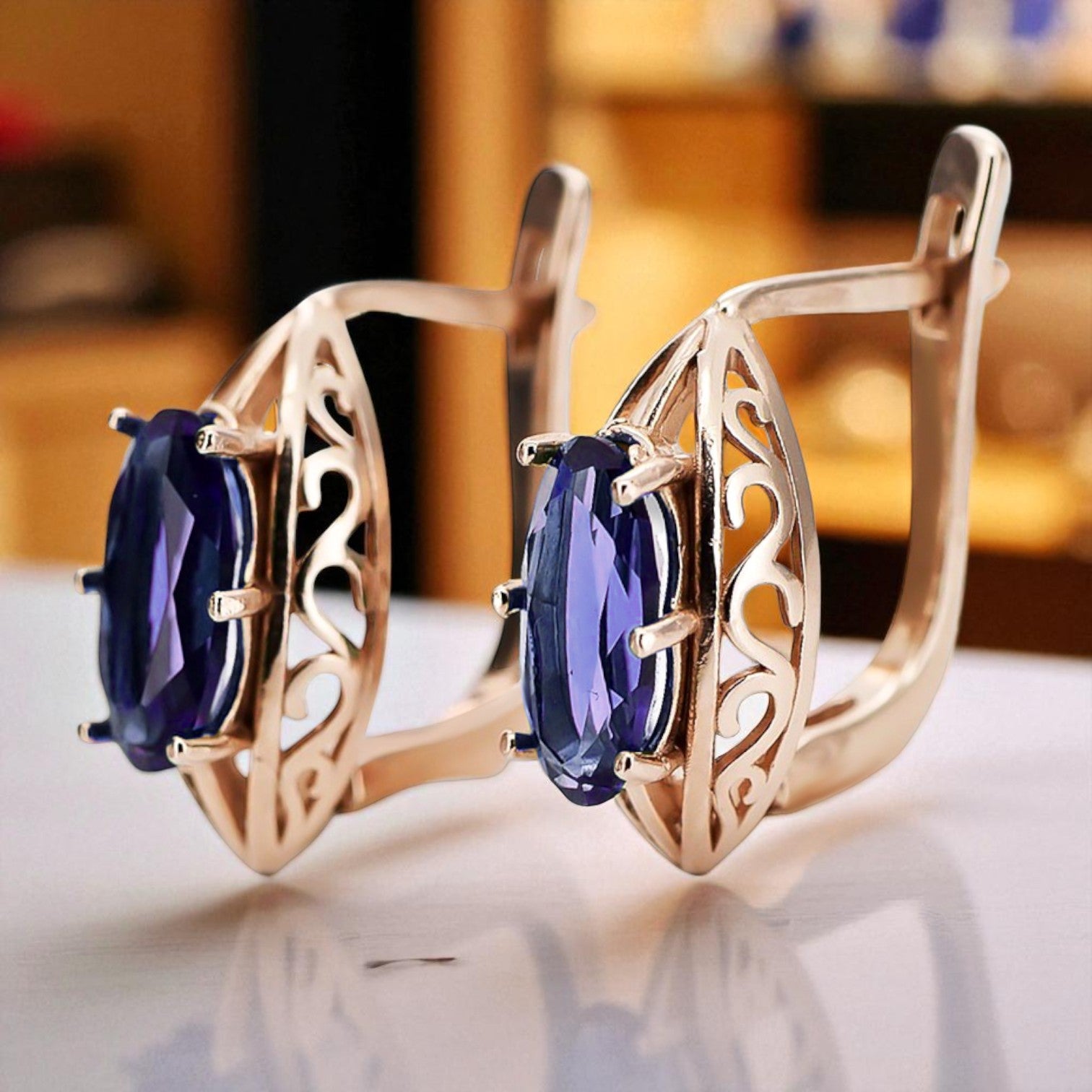 Rose pink 14k 585 gold alexandrite earrings vec141 Vintage vec141r-ax