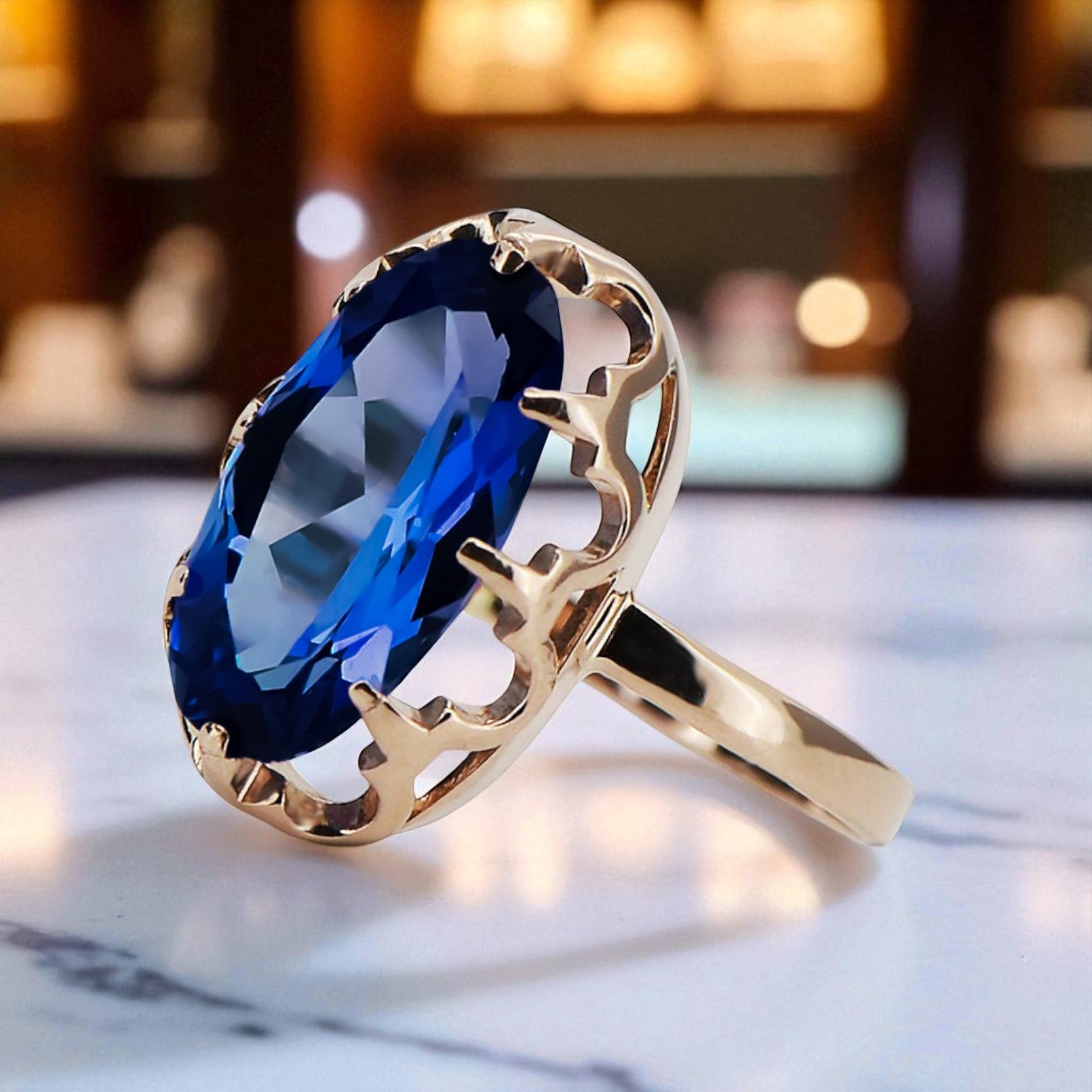 Ring Vintage style Sapphire Original Vintage 14K Rose Gold vrc253r vrc253r-sp