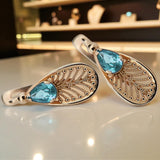 Vintage rose pink 14k 585 gold aquamarine earrings vec067 Vintage vec067r-aq