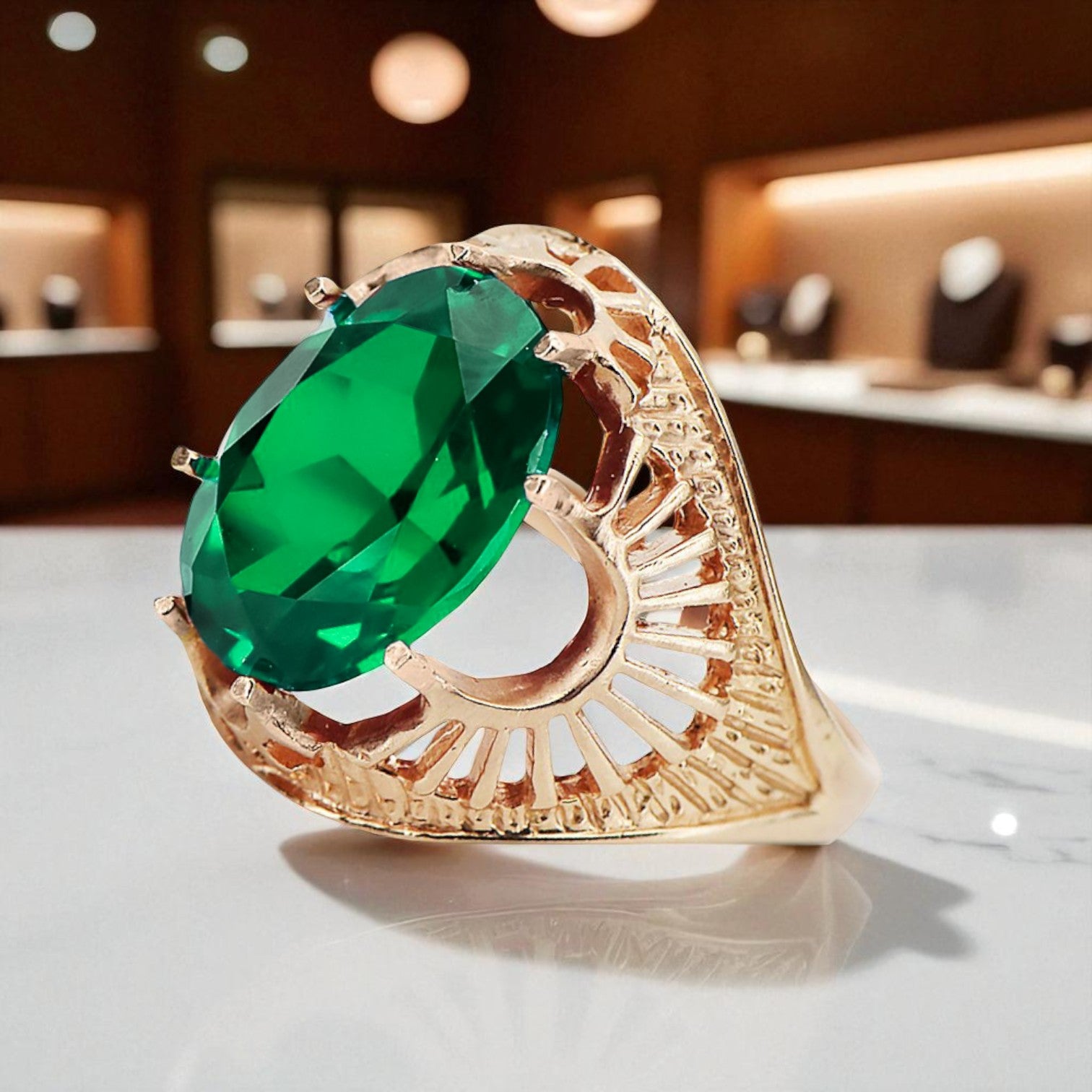 Original Vintage 14K Rose Gold Emerald Ring Vintage Jewlery vrc003r vrc003r-em