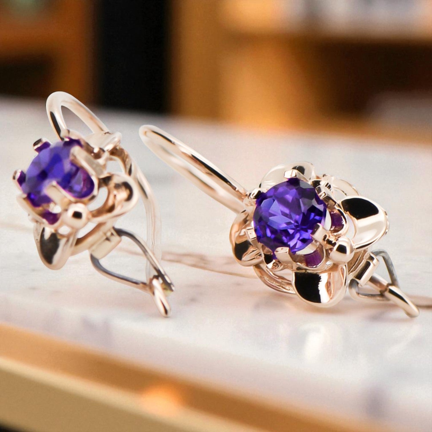 Vintage rose pink 14k 585 gold alexandrite earrings vec016 Russian Soviet Style