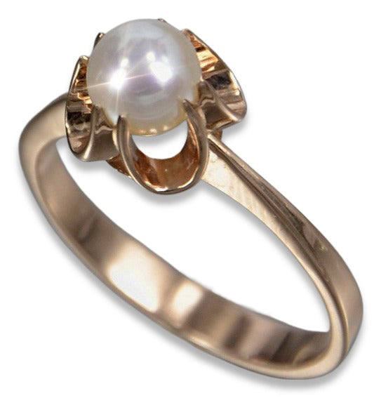 Rose pink 14k 585 gold pearl ring vrpr001r Russian Soviet Vintage style