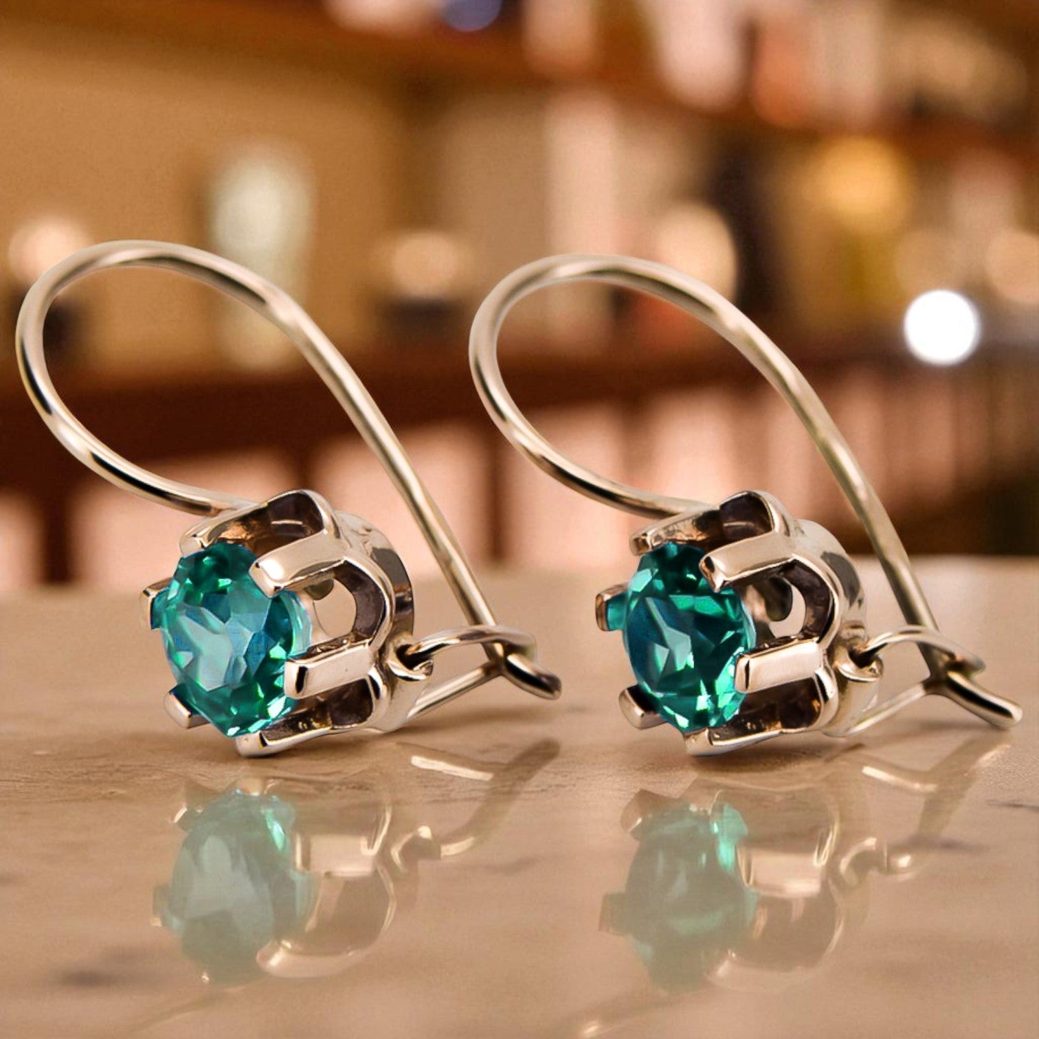 Rose pink 14k 585 gold emerald earrings vec019 Vintage Russian Soviet style vec019r-em