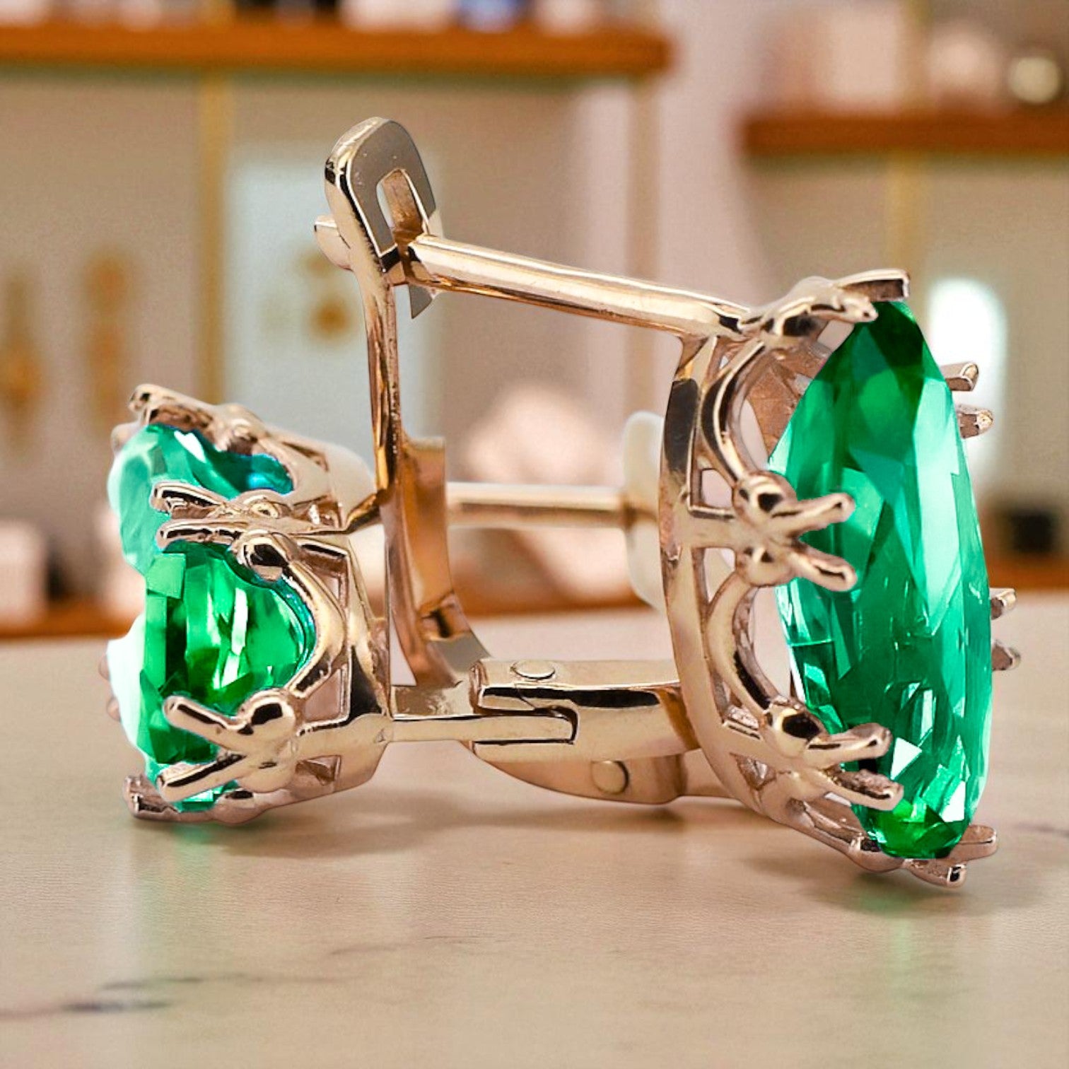 Vintage style Ring Emerald Original Vintage 14K Rose Gold vec021r