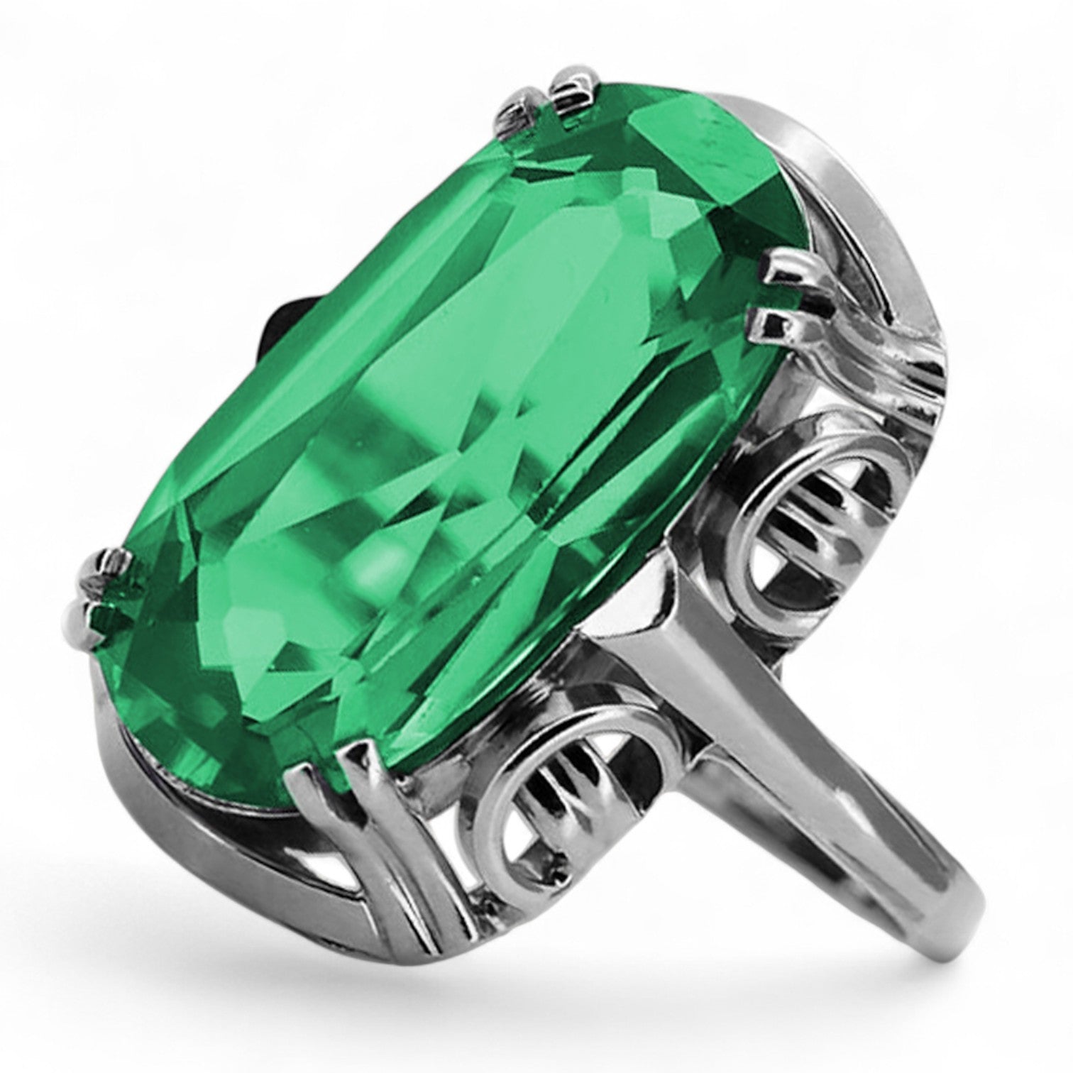 Vintage silver 925 Emerald ring vrc038s Vintage