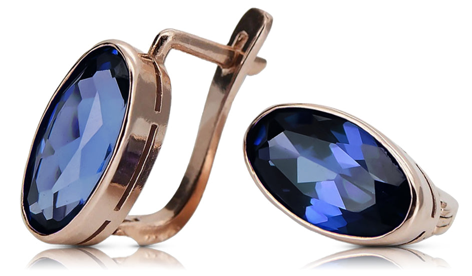 Rose pink 14k 585 gold sapphire earrings vec001 Vintage vec001r-sp