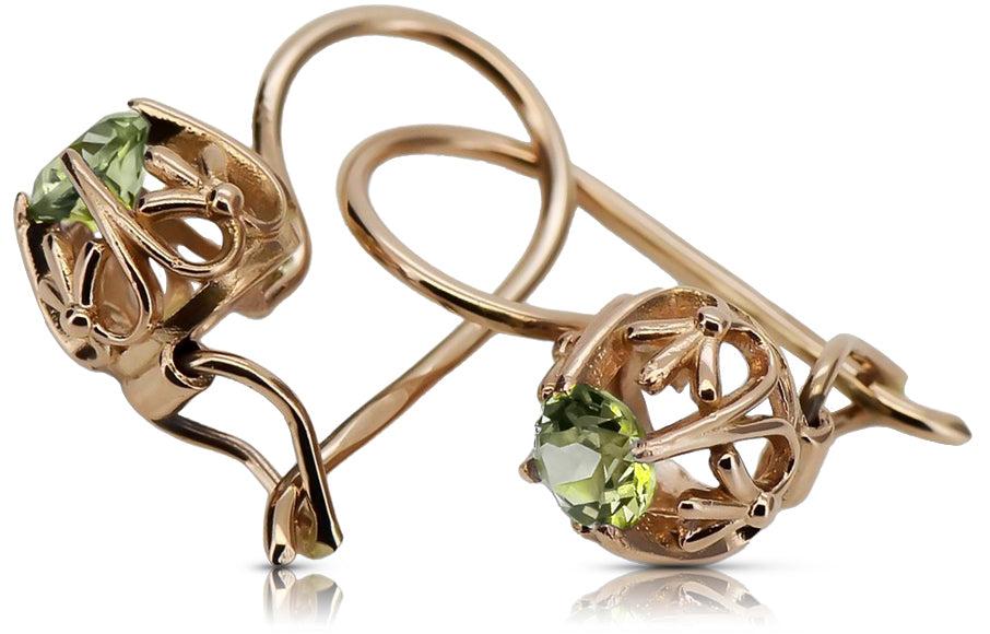 Vintage earrings made of 14k 585 rose gold with Yellow Peridot vec145