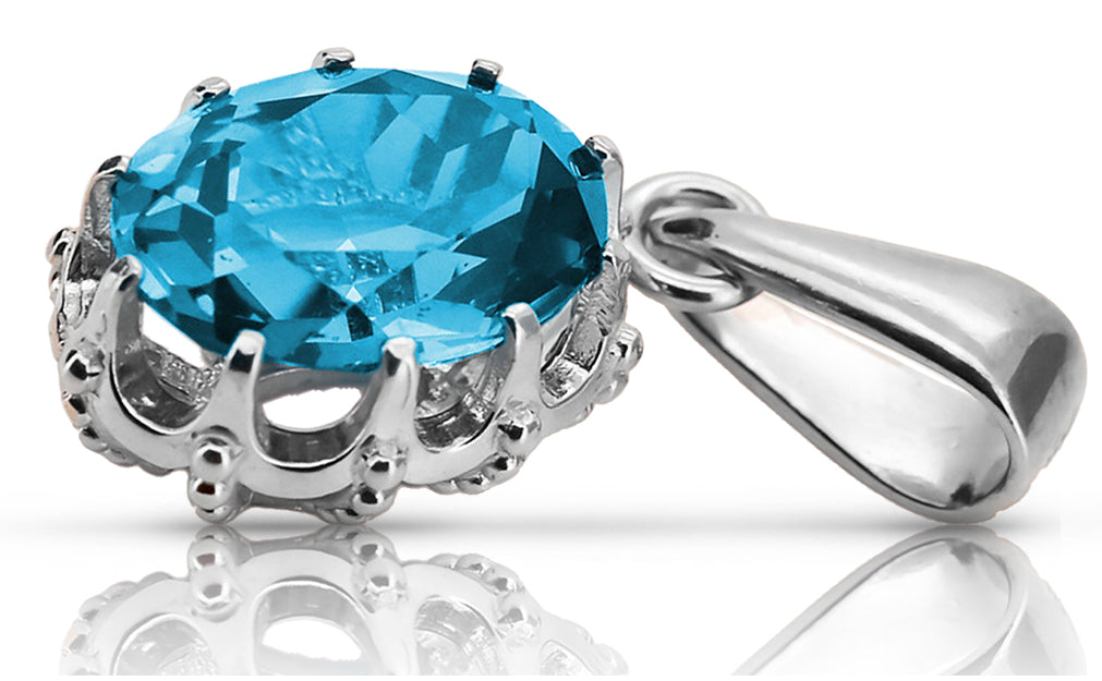 Pendant Aquamarine Sterling silver 925 Vintage craft vpc008s vpc008s-aq