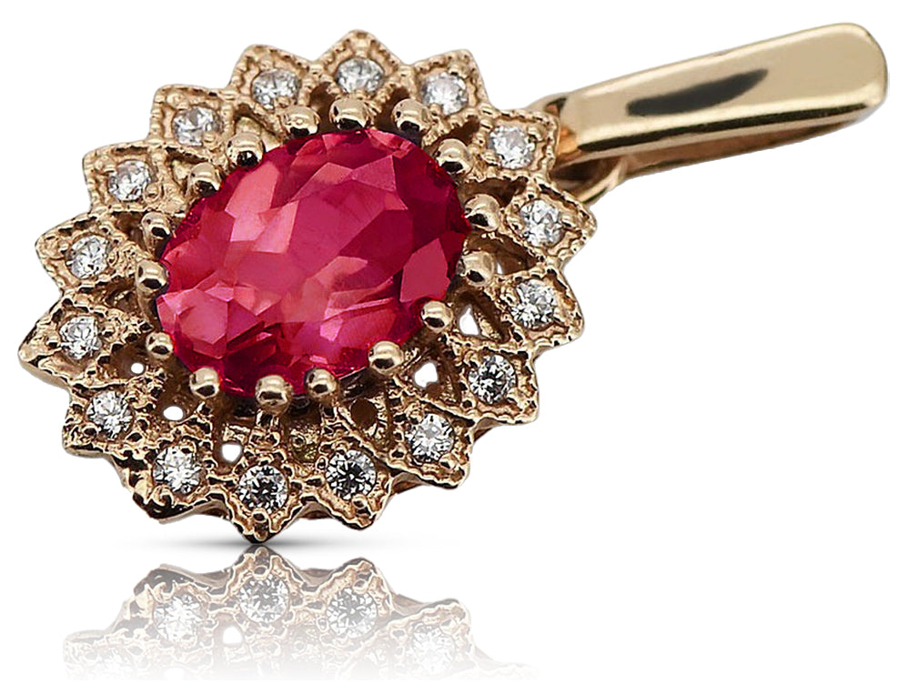 Vintage rose pink 14k 585 gold ruby pendant vpc018 Vintage