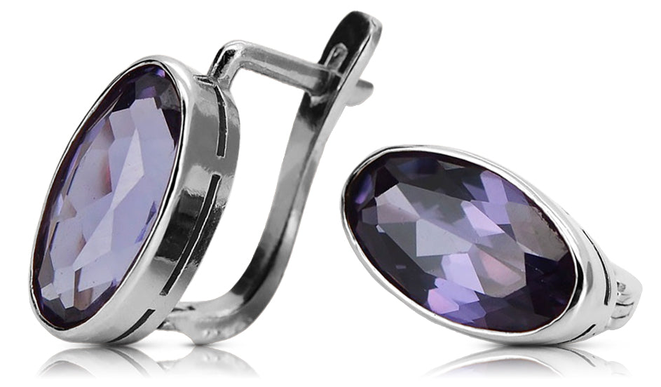 Vintage Silver 925 Earrings with Alexandrite, Oval 8mm/15mm vec001s-ax