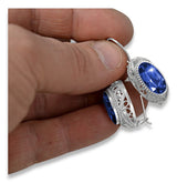 Vintage Silver 925 Sapphire Earrings, Oval 37mm vec023s-sp