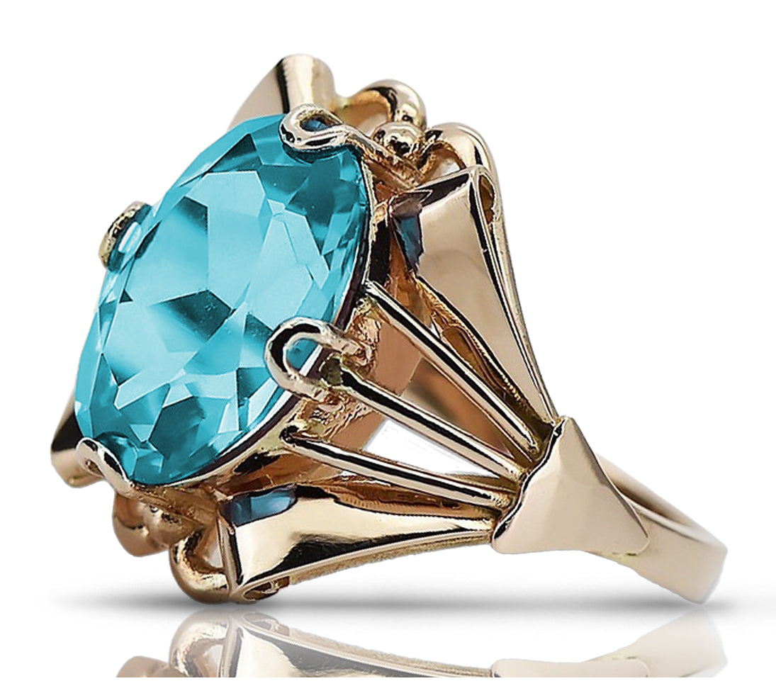 Vintage rose pink 14k gold 585 Aquamarine ring vrc015 Vintage vrc015r-aq