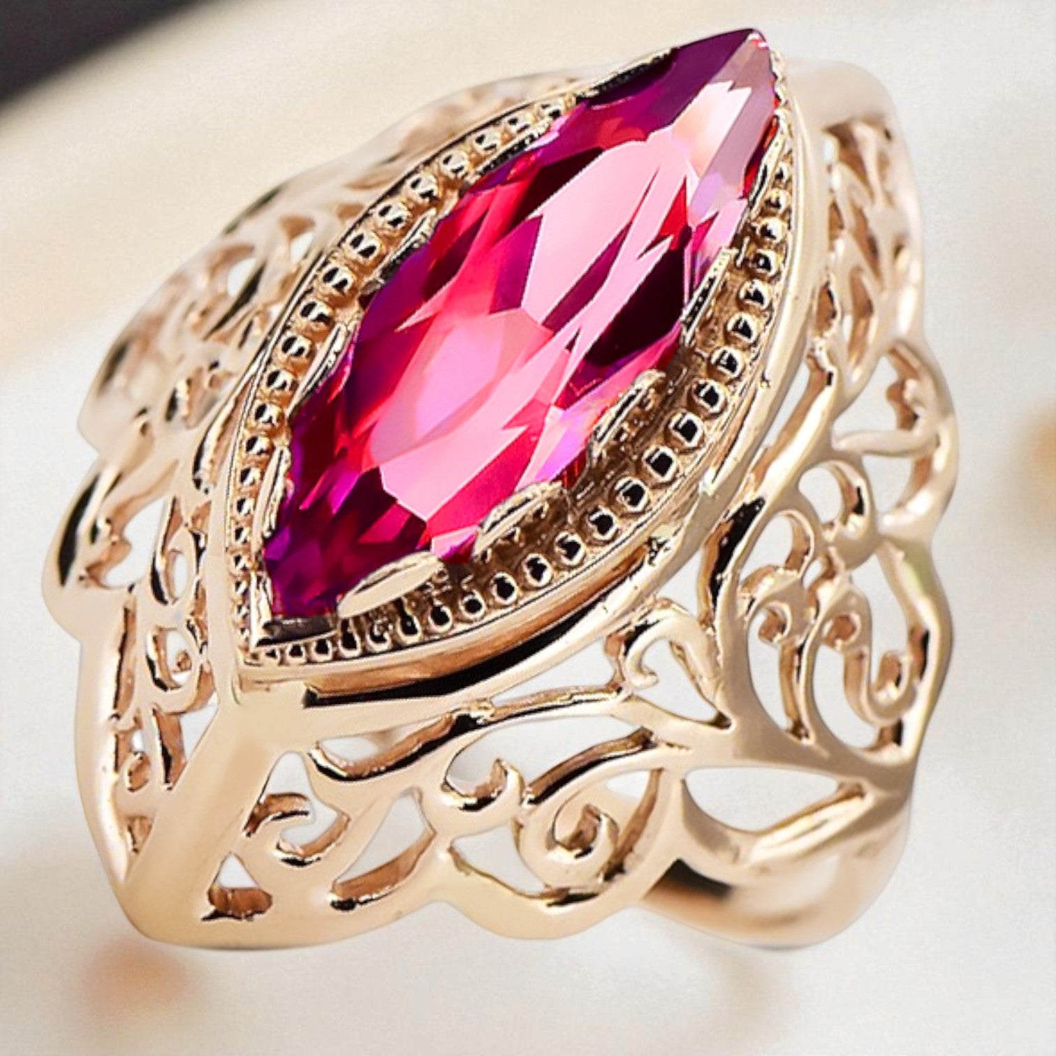 Rose pink 14k red gold 585 Ruby ring vrc017r Vintage Russian Soviet style