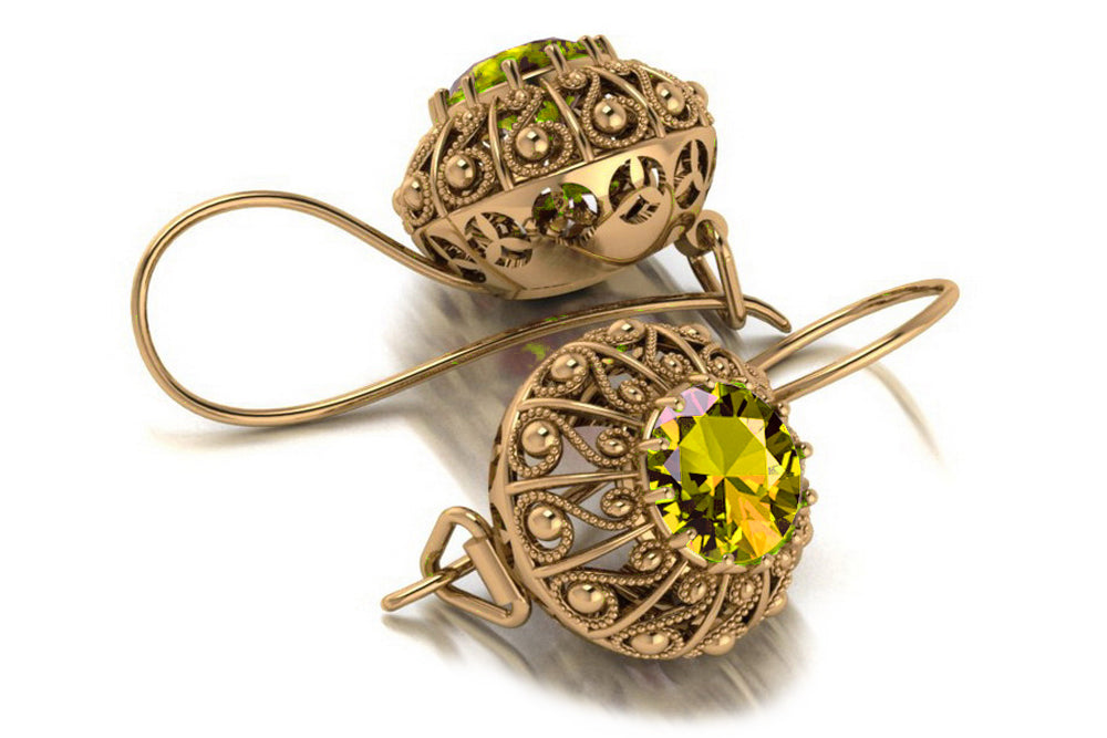Vintage rose pink 14k 585 gold peridot earrings vec002 Russian Soviet style vec002r-yp