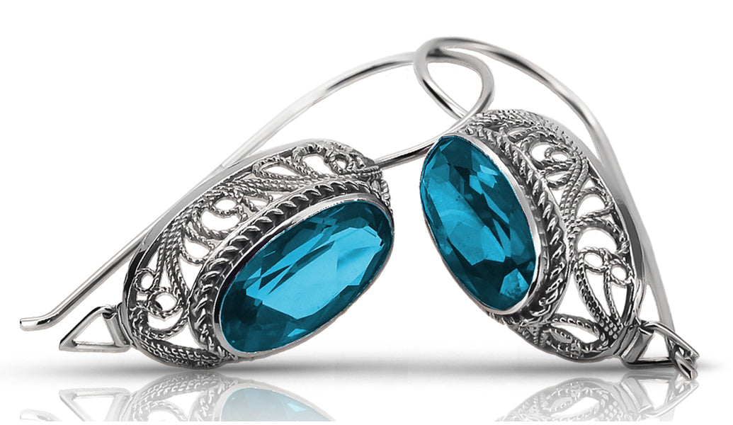 Vintage silver 925 aquamarine earrings vec023s Russian Soviet style vec023s-aq