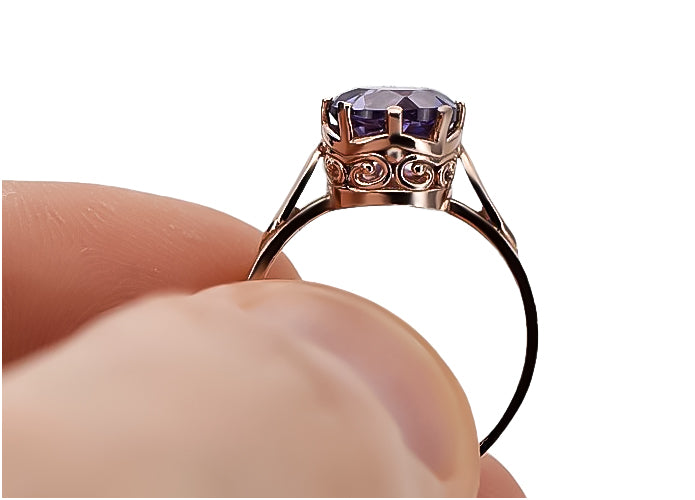 Vintage Jewlery Ring Alexandrite Sterling silver rose gold plated vrc366rp